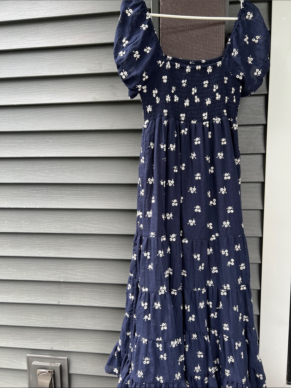 Altar'd State Navy Blue Floral Smocked Maxi Dress